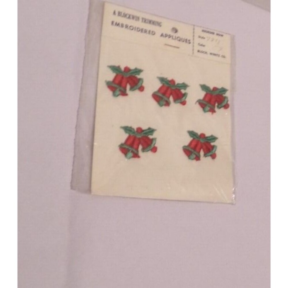 VTG A Blockwin Trimming Embroidered Appliques-Christmas Bells SewOn Patches- NOS